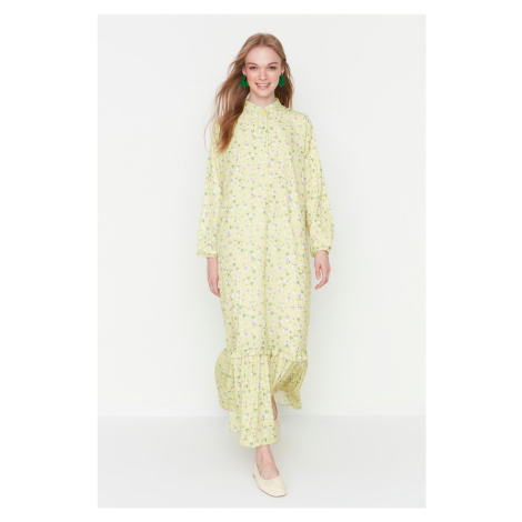 Trendyol Light Yellow Floral Half Patties with Frill Trim Lined Woven Dress