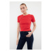 Trendyol Red Button Detailed Ribbed Fitted/Closing Stretchy Knitted Blouse