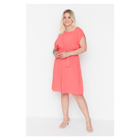 Trendyol Curve Pink Tie Detailed Viscose Woven Dress
