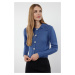 Trendyol Blue Crop Soft Textured Jewel Buttoned Knitwear Cardigan