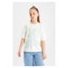 DEFACTO Girl Relax Fit Crew Neck Printed Short Sleeve T-Shirt