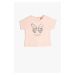 Koton Baby Girl Butterfly Sequins Embroidered Short Sleeve Crew Neck T-Shirt 3smg10043ak