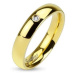 Prsteň z ocele 316L zlatej farby, číry zirkónik, lesklý hladký povrch, 4 mm - Veľkosť: 56 mm