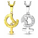 Oceľové prívesky pre dvojicu - zlatá a strieborná farba, symboly muža a ženy s ružou