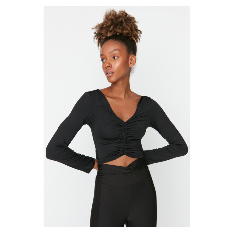 Trendyol Black Crop Low-Cut V-Neck Sports Blouse