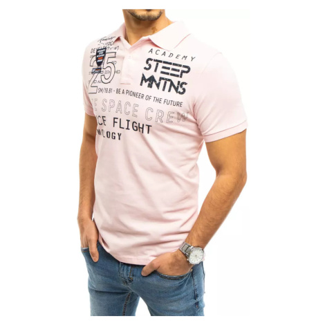 Men's polo shirt with print, pink Dstreet