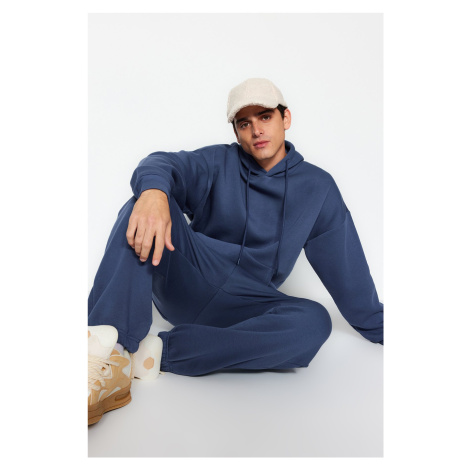 Trendyol Pale Indigo Oversize/Wide Cut Hooded Warm Sweatshirt Tracksuit