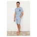 Trendyol Blue Printed Regular Fit Knitted Summer Shorts Pajamas Set
