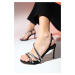 LuviShoes NUEVO Women's Black Satin Stone Heeled Evening Shoes