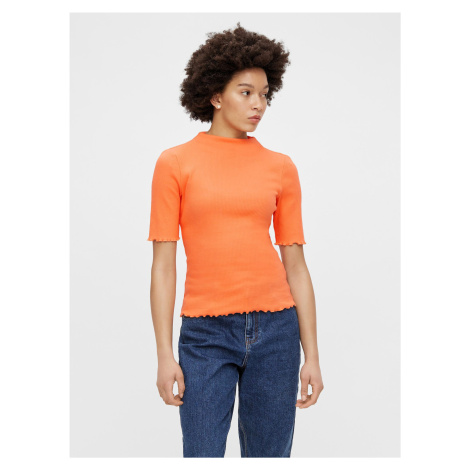 Orange T-shirt with stand-up collar Pieces Nukisa - Women
