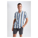 DEFACTO Regular Fit Apache Collar Striped Print Short Sleeve Shirt