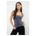 Trendyol Gray Plain Square Neck Strap Gathered Knitted Blouse