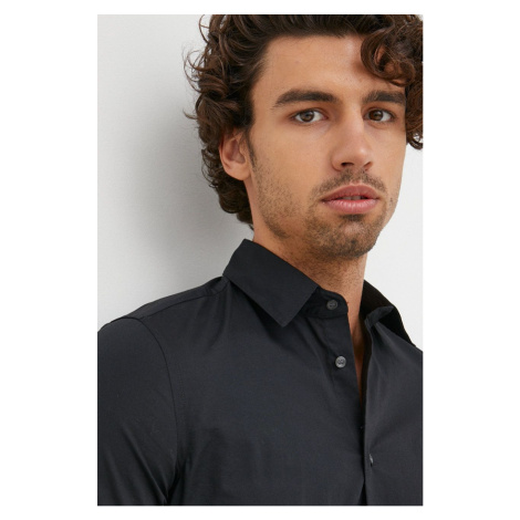 Košeľa Sisley pánska, čierna farba, slim, s klasickým golierom