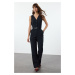 Trendyol Navy Blue Belted Striped Long Jumpsuit