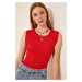 Happiness İstanbul Women's Red Crewneck Cotton Knitted Blouse