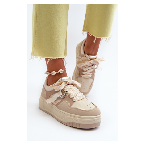 Women's platform sneakers made of eco leather, beige moun