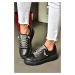 Fox Shoes P602001709 Black Stone Lace-Up Women's Sports Shoes Sneakers