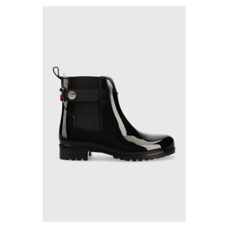 Gumáky Tommy Hilfiger Ankle Rainboot With Metal Detail dámske, čierna farba