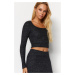 Trendyol Anthracite Square Neck Fitted Crop Soft Knitted Blouse