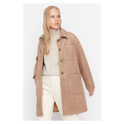 Trendyol Camel Pocket detailný vlnený kabát