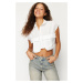 Trendyol Ecru Front Pocket Crop Woven Shirt