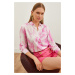 Olalook Women's Geometric Pink Patterned Woven Viscose Shirt