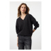 Trendyol Black Oversize/Wide Fit Thick V-neck Knitted Sweatshirt