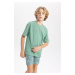 DEFACTO Boy Oversize Wide Pattern Crew Neck Basic Plain Short Sleeve T-Shirt