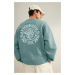 Trendyol Mint Oversize/Wide Cut Floral Embroidered Fleece Lined Cotton Sweatshirt