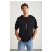 GRIMELANGE Harald Men's Crew Neck 100% Cotton Print Detail Black T-shir