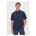 AC&Co / Altınyıldız Classics Men's Navy Blue Comfort Fit Comfy Cut Buttoned Collar Linen-Looking
