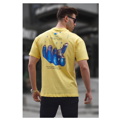 Madmext Men's Yellow Back Regular Fit Printed T-Shirt 6121