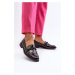 Women's leather loafers with decorative belt, Patent leather black Saosin