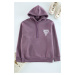 Trendyol Purple Oversize/Wide Cut Printed Cotton Fleece Sweatshirt