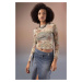 DEFACTO Crop Crew Neck Batik Tulle Long Sleeve T-Shirt