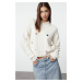 Trendyol Stone Soft Textured Rose Detailed Knitwear Sweater