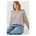 Bianco Lucci Women's Striped Shoulder Buttoned Sweater