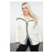 Trendyol Curve Cream Sailor Collar Premium Soft Fabric Knitwear Cardigan