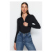 Trendyol Black Zipper Collar Detailed Snap Snap Elastic Knitted Bodysuit