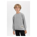 DEFACTO Boy's Crew Neck Woven Label Basic Sweatshirt