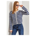 Bianco Lucci Women's Buttoned Striped Knitwear Cardigan