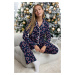 Trendyol Navy Blue 100% Cotton Christmas Themed Piping Knitted Pajamas Set