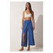 Happiness İstanbul Women's Blue Skirt-Look Ayrobin Shalwar Pants DE0009