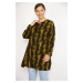Şans Women's Plus Size Mustard V Neck Tunic with Adjustable Sleeve Length