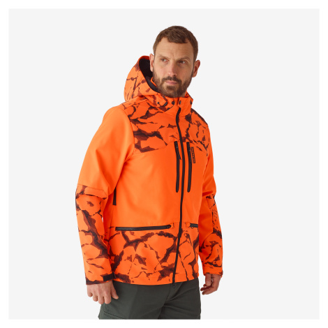Softshellová poľovnícka bunda 500 odolná oranžová reflexná SOLOGNAC