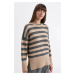 DEFACTO Oversize Wide Pattern Crew Neck Side Slit Striped Knitwear Sweater