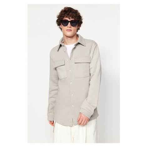 Trendyol Gray Regular/Normal Cut Shirt with Collar Flap Pockets and Inside Fleece Shirt