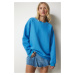 Happiness İstanbul Women's Sky Blue Raised Oversize Sweatshirt