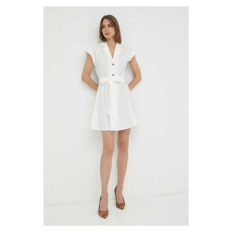 Bavlnené šaty Trussardi biela farba, mini, áčkový strih