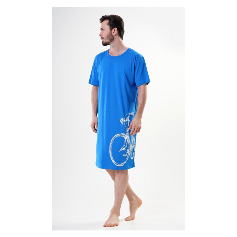 Pánska nočná košeľa s krátkym rukávom Big Round - modrá - Vienetta modrá s potiskem
